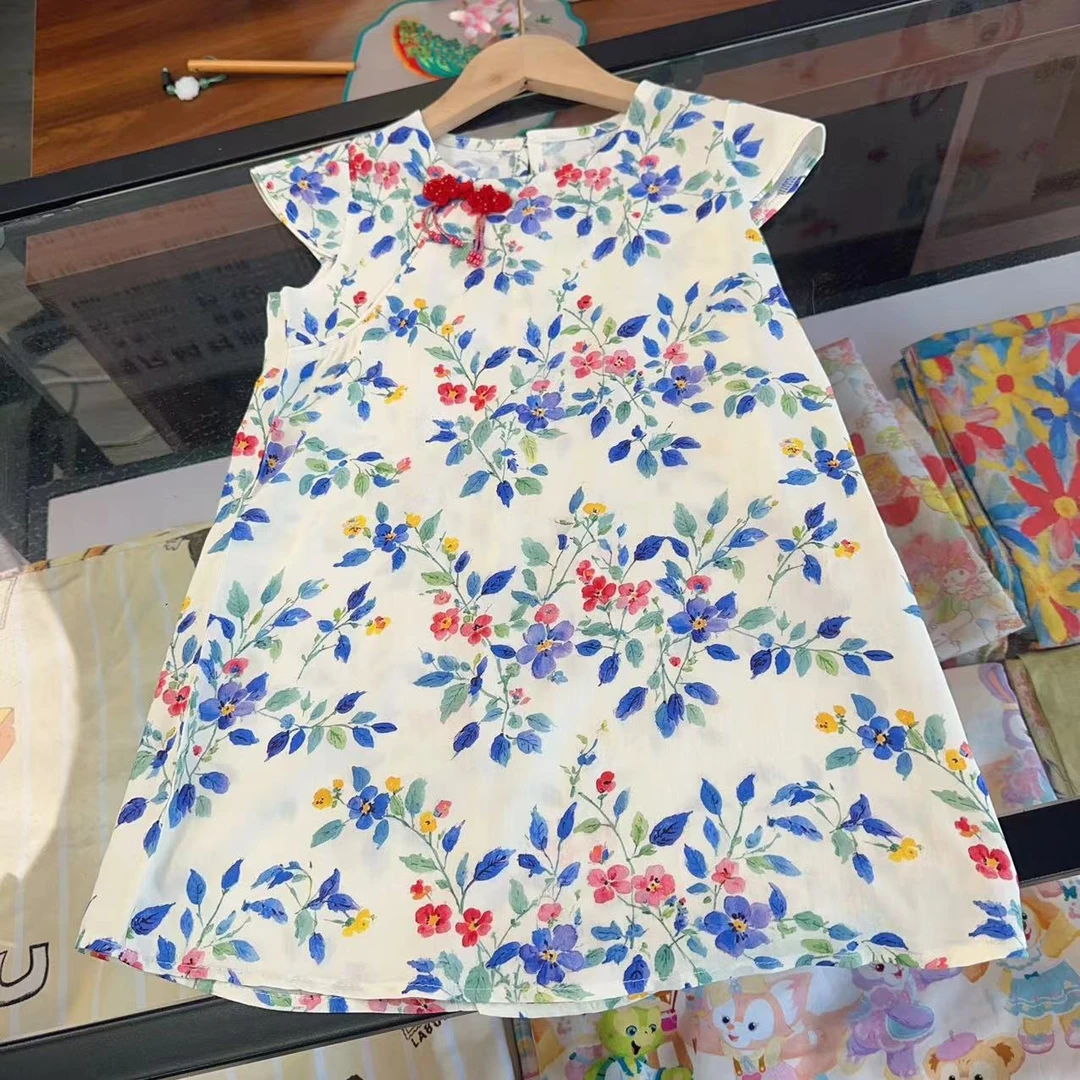 青花瓷    旗袍2025夏季国风女童长款印新中式旗袍