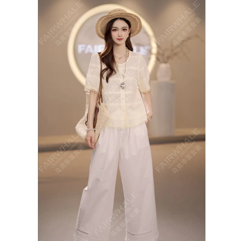 马克华菲女装夏季2025法式减龄显瘦泡泡袖衬衫提花甜美上衣气质女