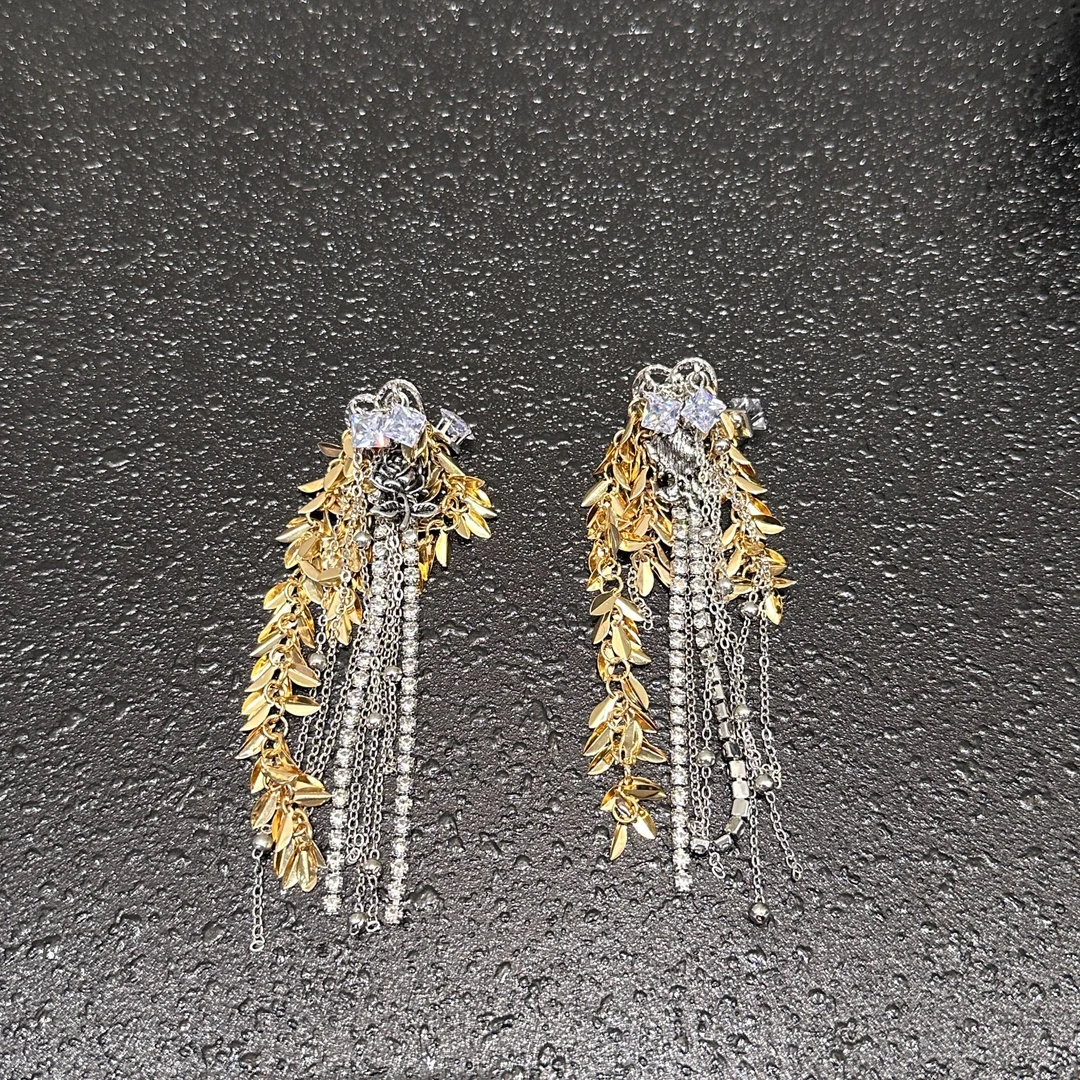 钛钢耳饰 定制新款重金银相间色流苏时尚百搭耳环