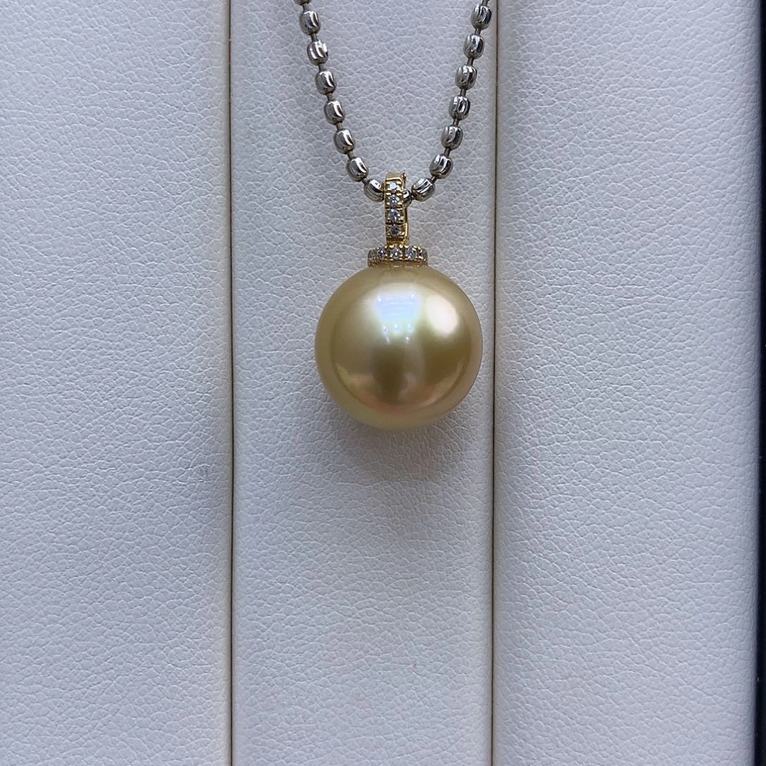 吊坠(不含链)海水珍珠18K金镶嵌13/14mm