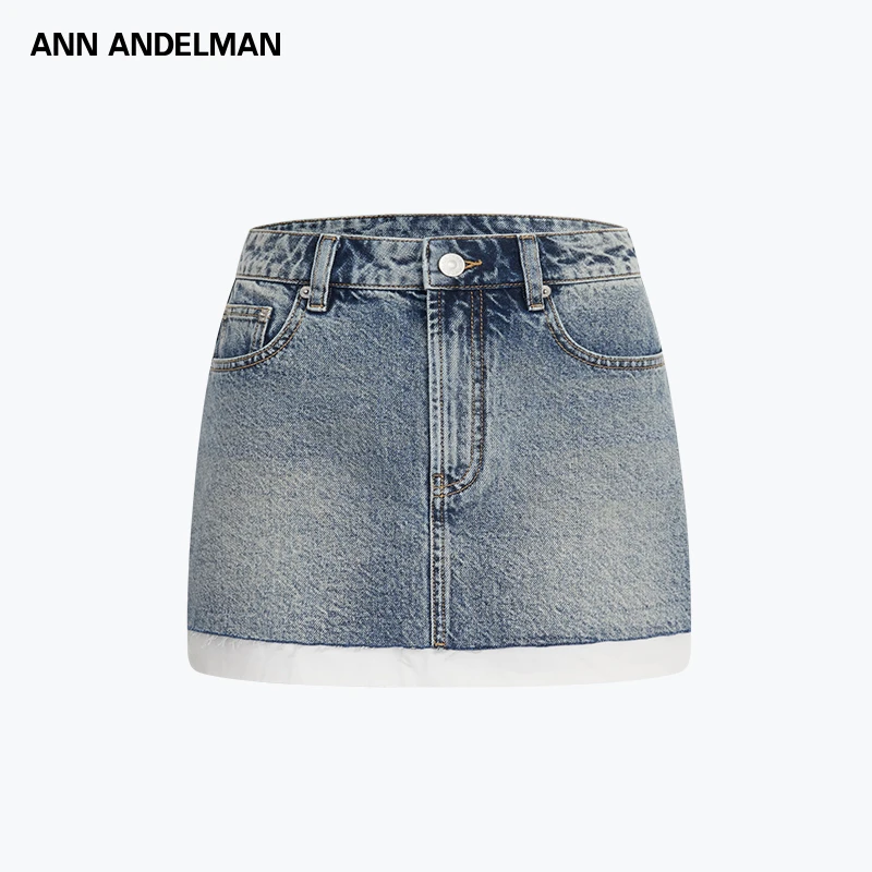 ANN ANDELMAN 25秋冬 时尚设计休闲水洗牛仔拼接半裙