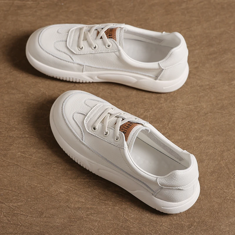 2025春季新款头层牛皮鞋复古小白鞋女懒人百搭休闲皮牛筋软底单鞋