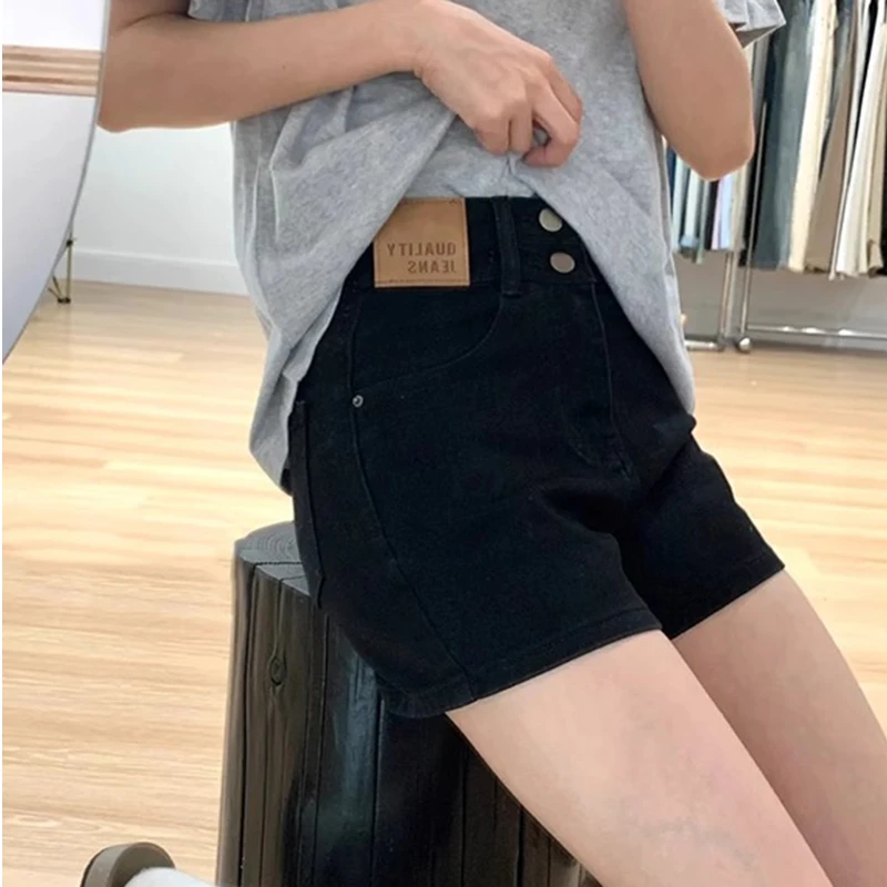 黑色牛仔短裤女夏季2025新款小个子高腰弹力显瘦辣妹紧身a字热裤
