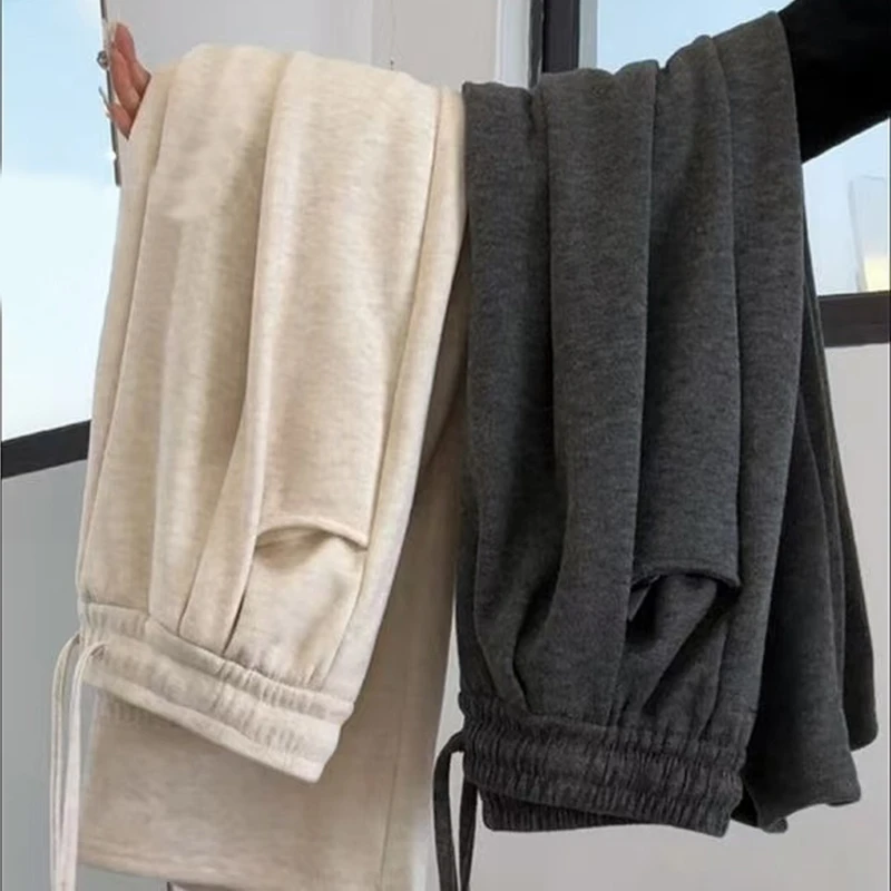 糯米裤女秋冬季加绒加厚高腰垂感百搭休闲直筒小个子窄版阔腿裤子