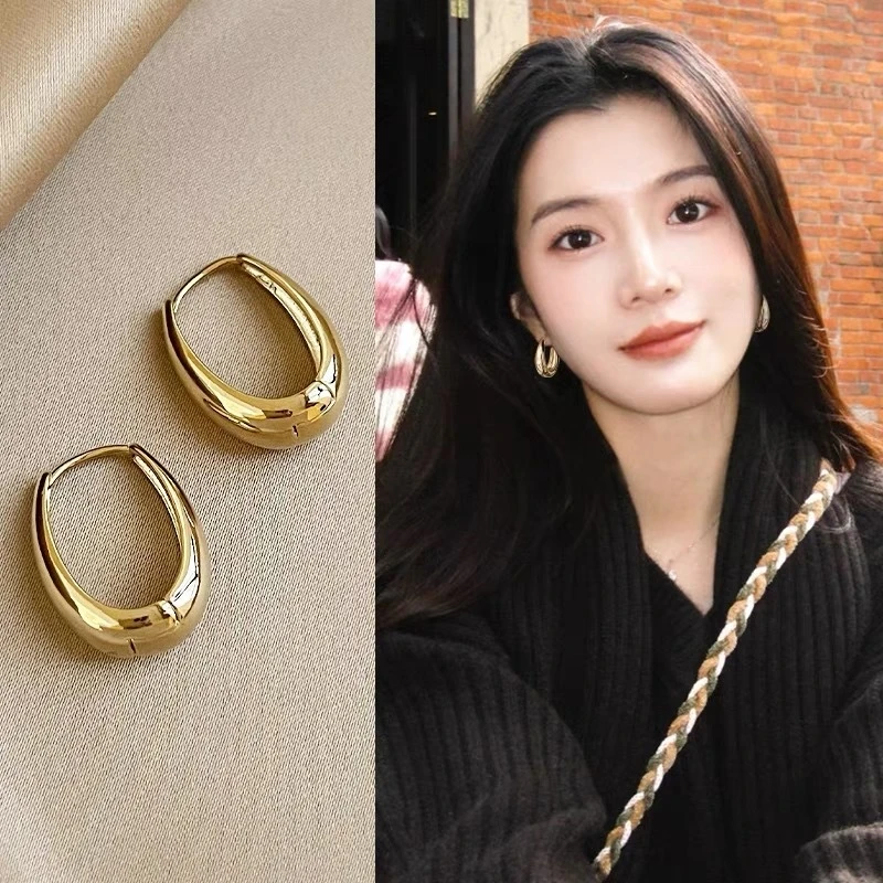 复古金属耳环小众设计感冷淡风耳钉金色耳扣女简约耳圈耳饰