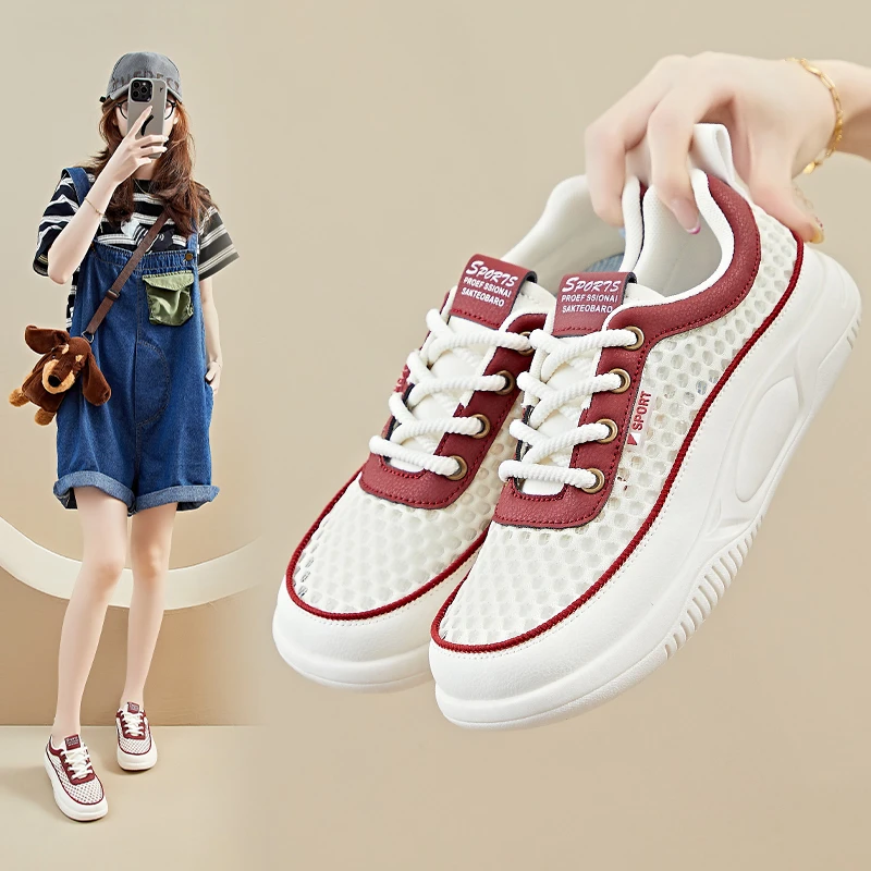 2025夏季小白鞋新款韩版ins女学生网面透气增高休闲鞋板鞋