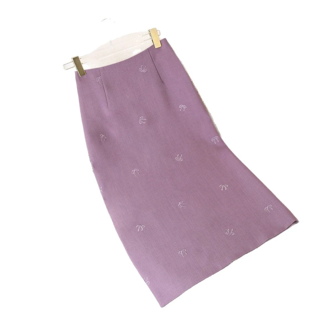 法式优雅蝴蝶结刺绣半身裙显瘦高腰春秋时尚裙子