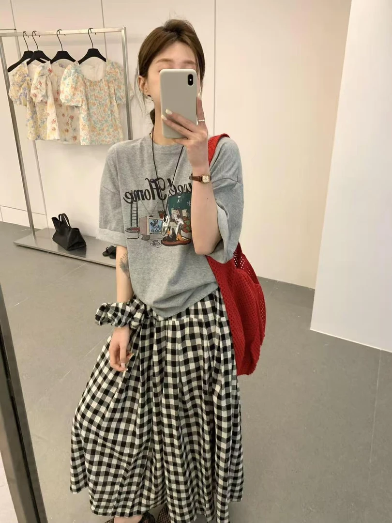 女夏季时尚显瘦格子休闲裙套装宽松A106