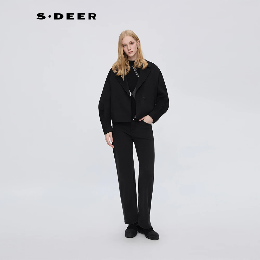 S·DEER圣迪奥【墨迹行间】冬季轻职风黑色气质西装外套S254Z2603