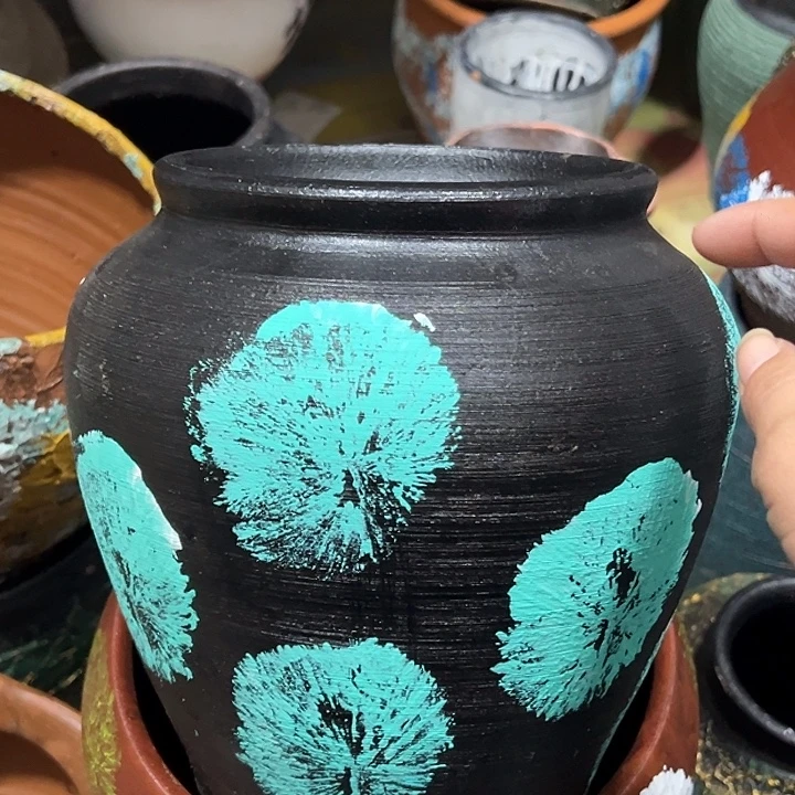 蓝色烟花坛子高20口14默认打孔