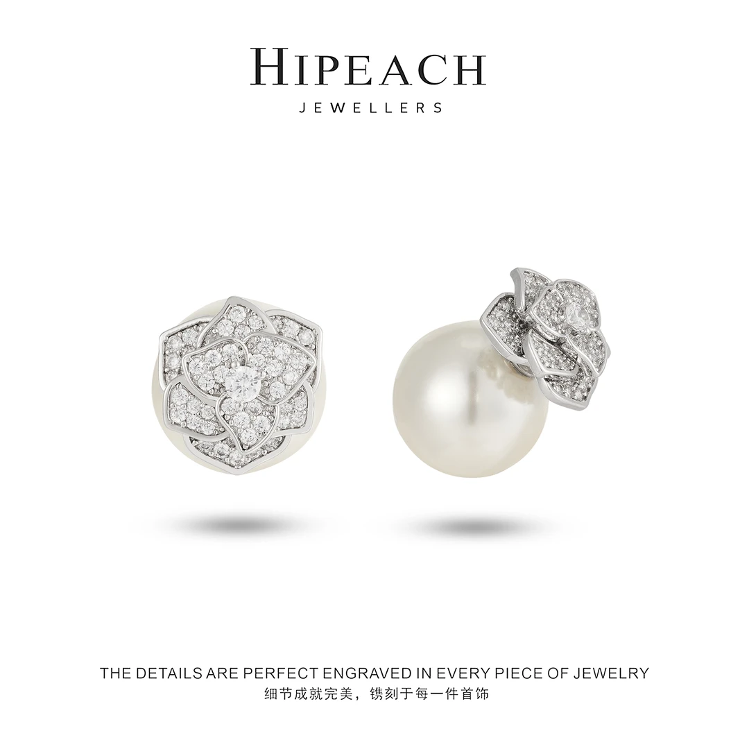 铜合金耳饰 镀K金 山茶花珠珠耳钉HTSDM145