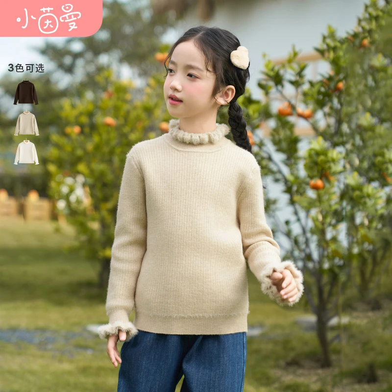 小茵曼女童圆领长袖毛衣针织衫加厚套头秋冬洋气保暖上衣F3834217