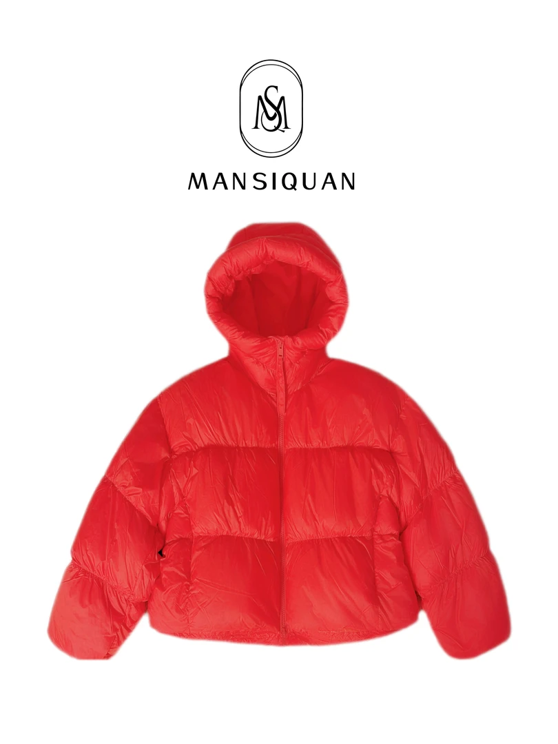 【MANSIQUAN】0压感云朵时尚连帽185g泡芙超柔白鸭绒羽绒服保暖舒适