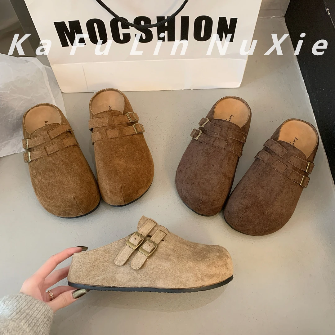 【卡芙琳shoes】勃肯包头半拖鞋外穿2025新款厚底内增高复古懒人鞋