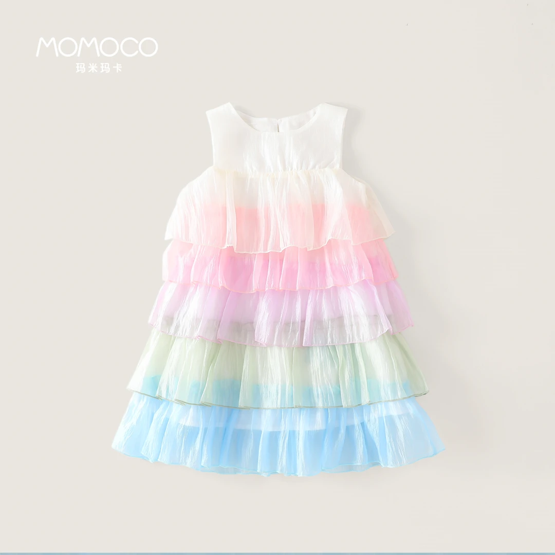 MOMOCO夏季2025新款女童连衣裙多巴胺洋气蛋糕裙77680470008