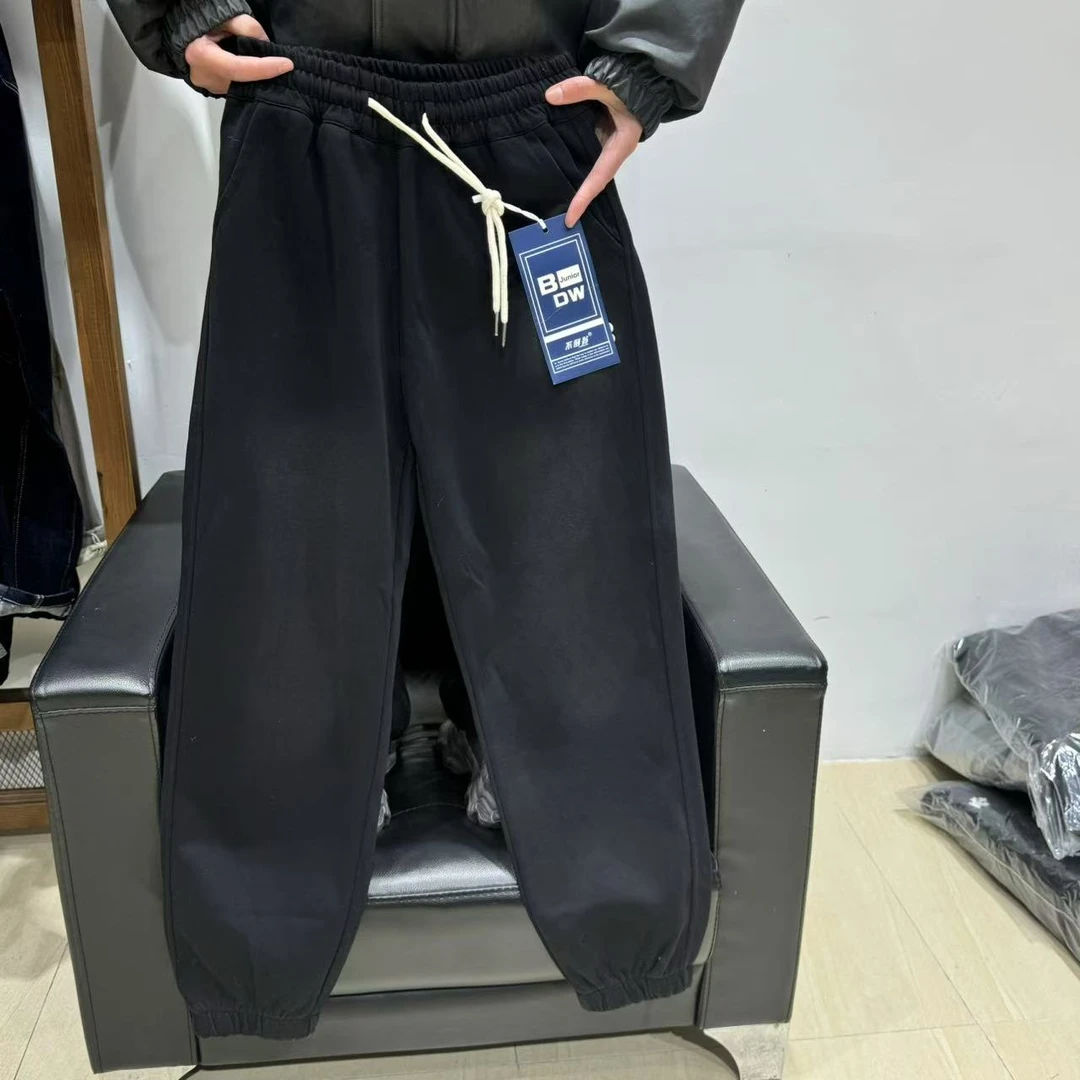 橙子家 6837#潮牌春款水洗做旧3字刺绣卫裤