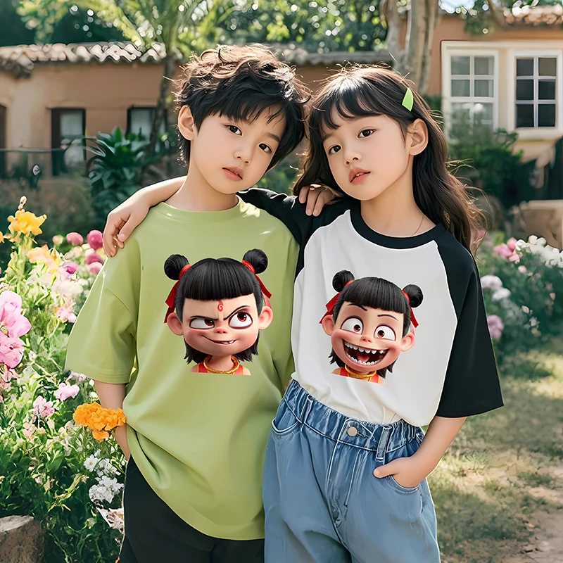 哪吒亲子装一家三口四口夏装纯棉母女父子短袖t恤男女童儿童半袖