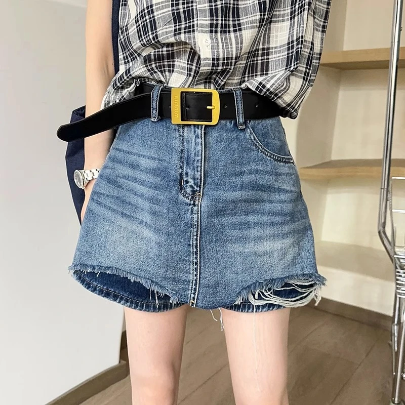 2025夏装新款破洞毛边A字牛仔短裤女欧洲站欧货女装阔腿裤裙裤潮