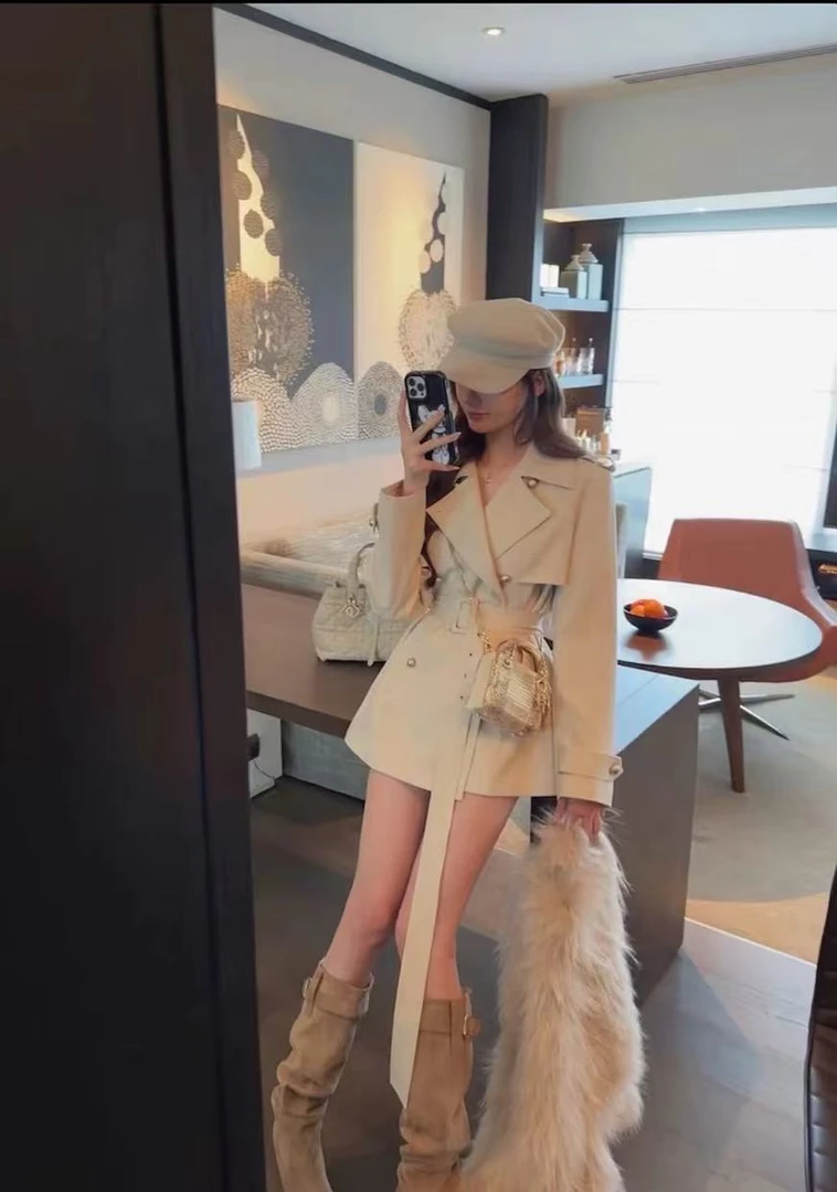 小个子短款风衣女2025秋季新款韩版收腰系带双排扣英伦风气质外套