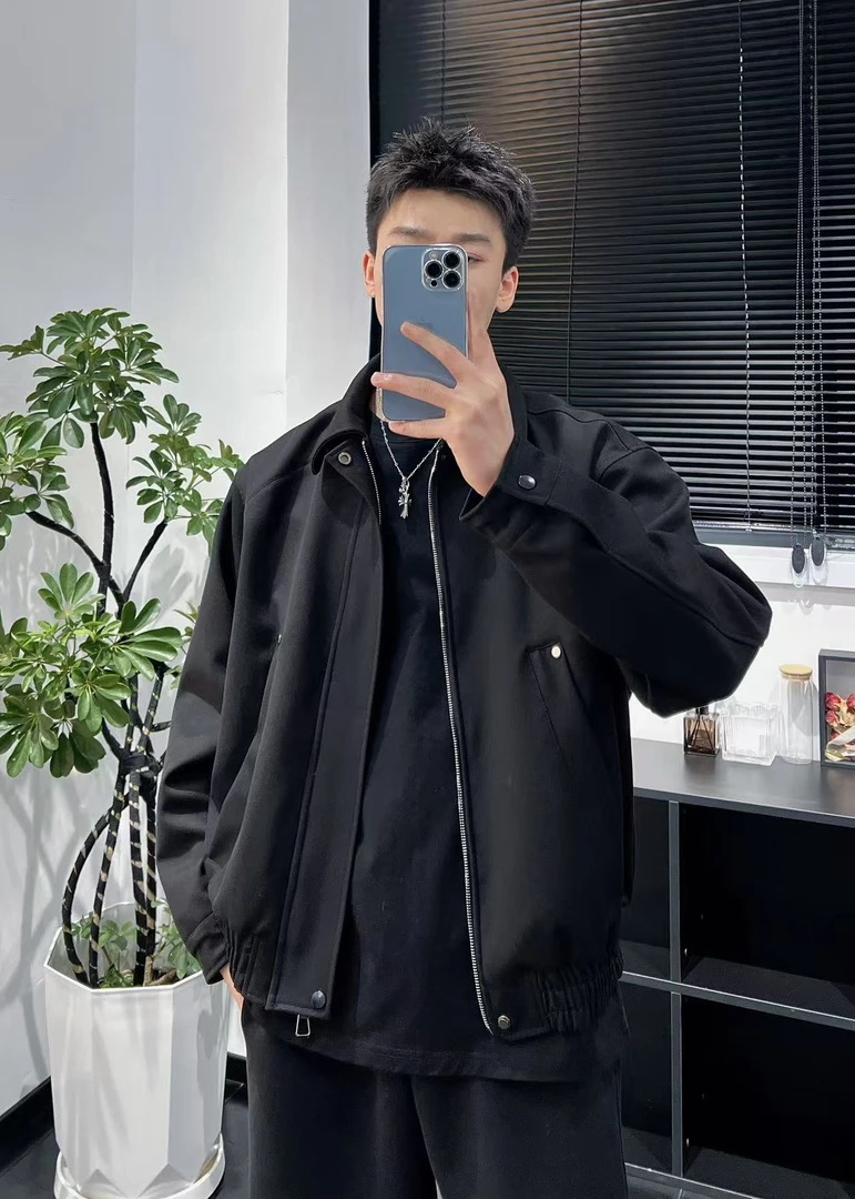 YJNINESEVEN【城市猎人】2025铆钉翻领韩版短宽春秋夹克6612男生