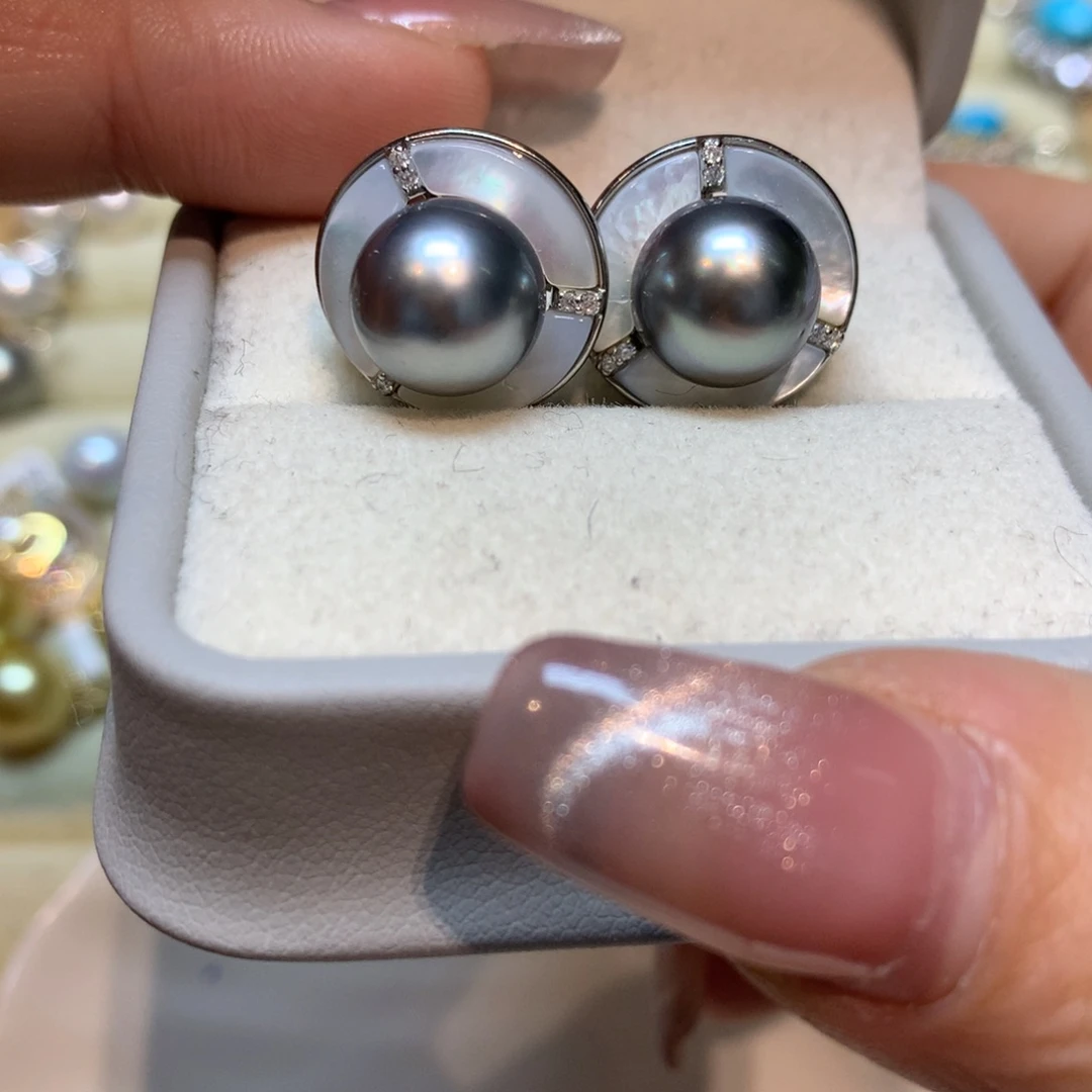 海水珍珠耳饰银S925镶嵌