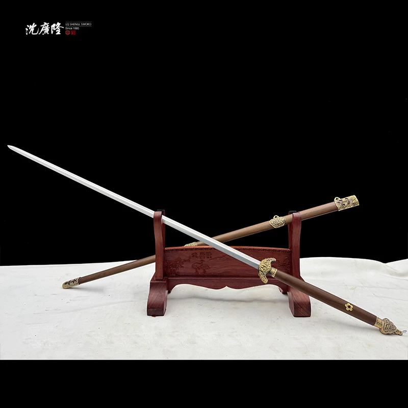 龙泉沈广隆-乾龍双手剑 重蚁木 黄铜 花纹钢 宝剑 未开刃