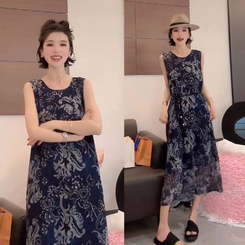 夏季提花印花百搭无袖连衣裙2025夏季新款时髦潮流度假风法式裙子