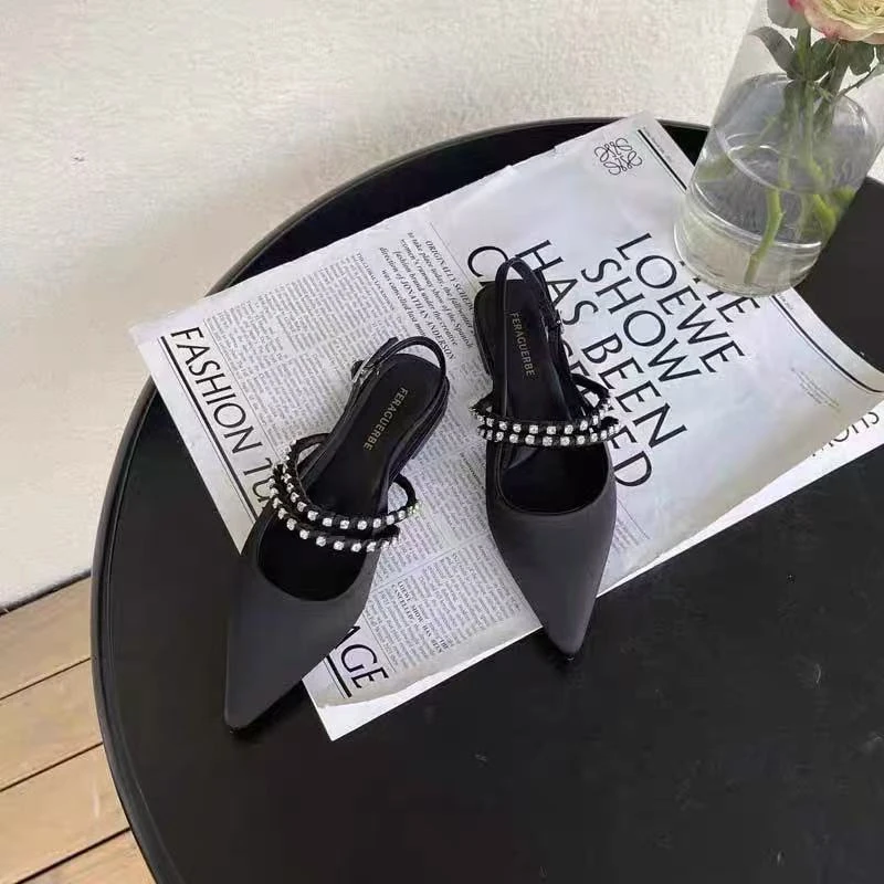 186-15   新款法式时尚气质平跟尖头半包凉鞋