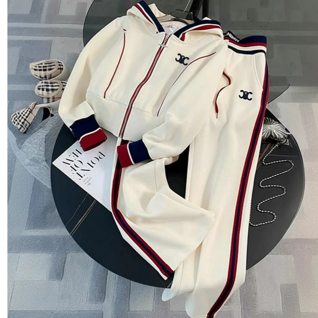 002运动休闲休闲风个性街头时尚套装宽松洋气条纹百搭