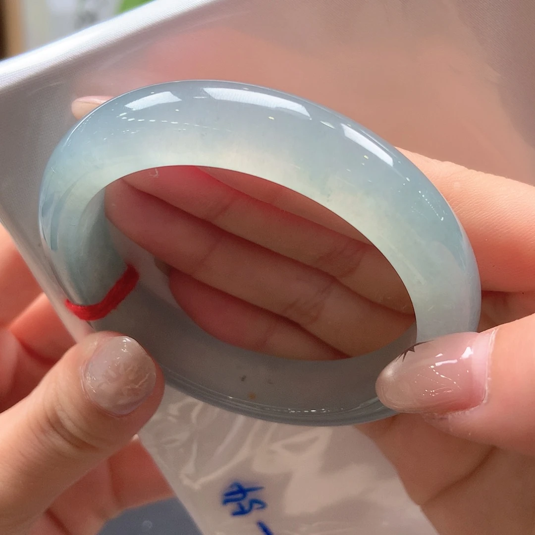 翡翠未镶嵌手镯冰晴绿起光25号