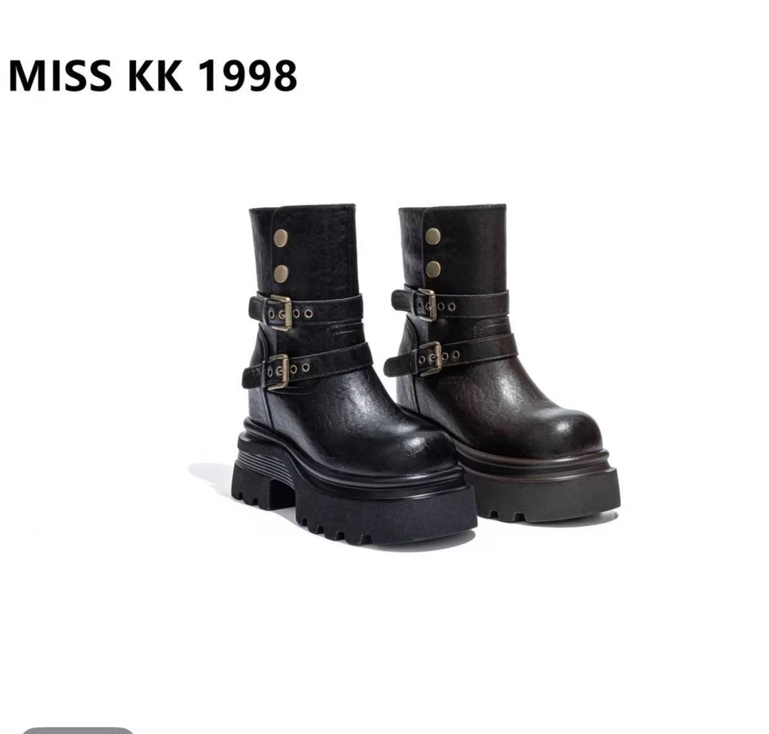 【KK】厚底内增高11CM女士秋冬真皮马丁靴短靴698-19