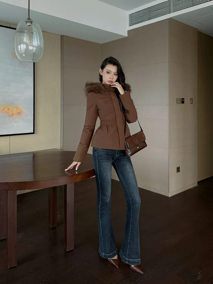 【罗哥】秋冬棉衣女连帽收腰修身短款显瘦保暖棉服连帽外套LV17305