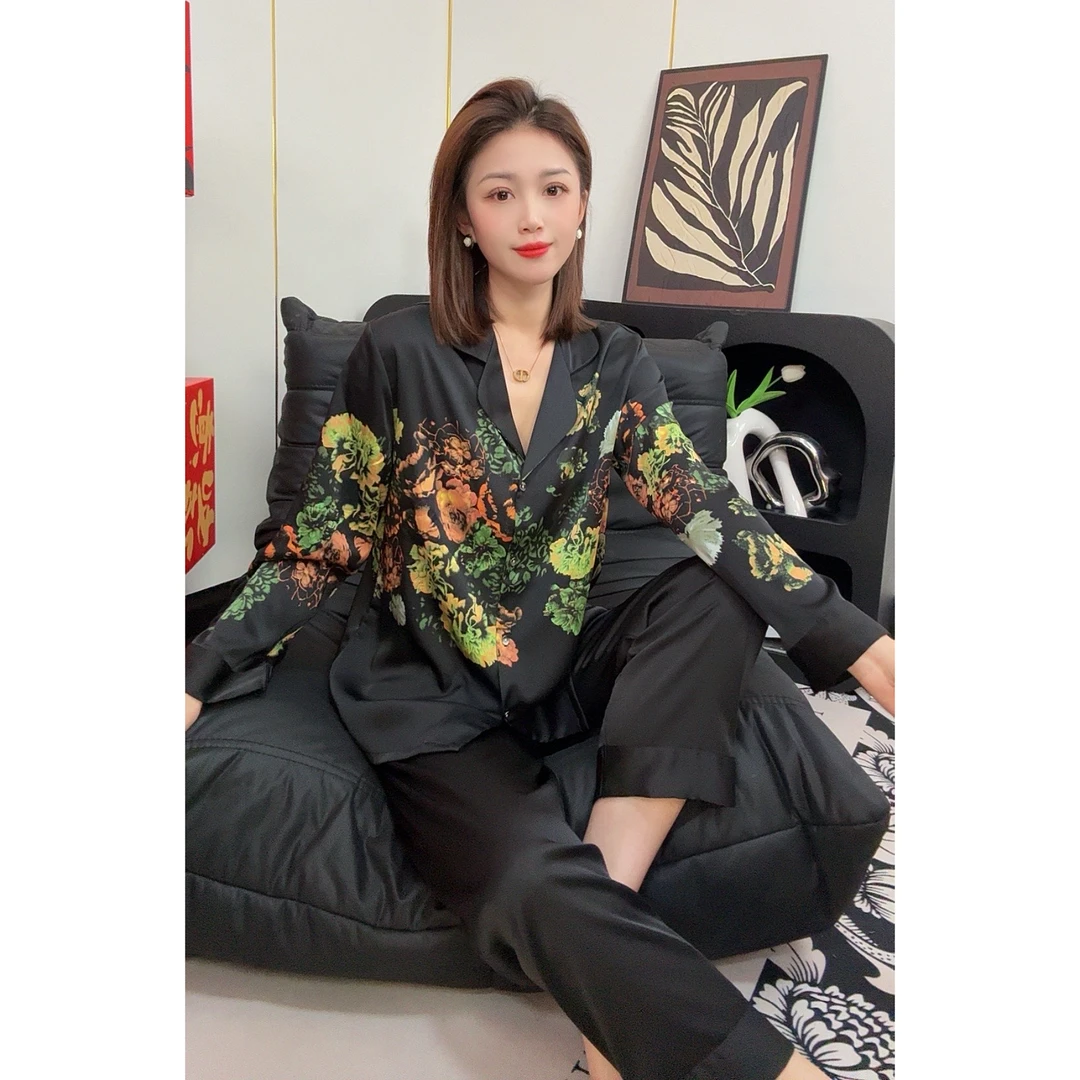 达芬奇密码2025爆款长袖透气女睡衣家居服套装薄款设计师宽松时尚