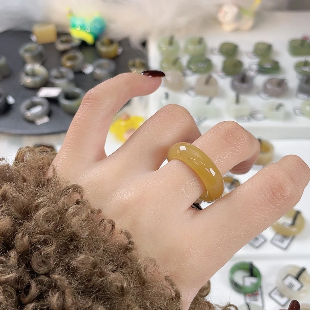 和田玉未镶嵌戒指k42金橘糖泥鳅背18.5