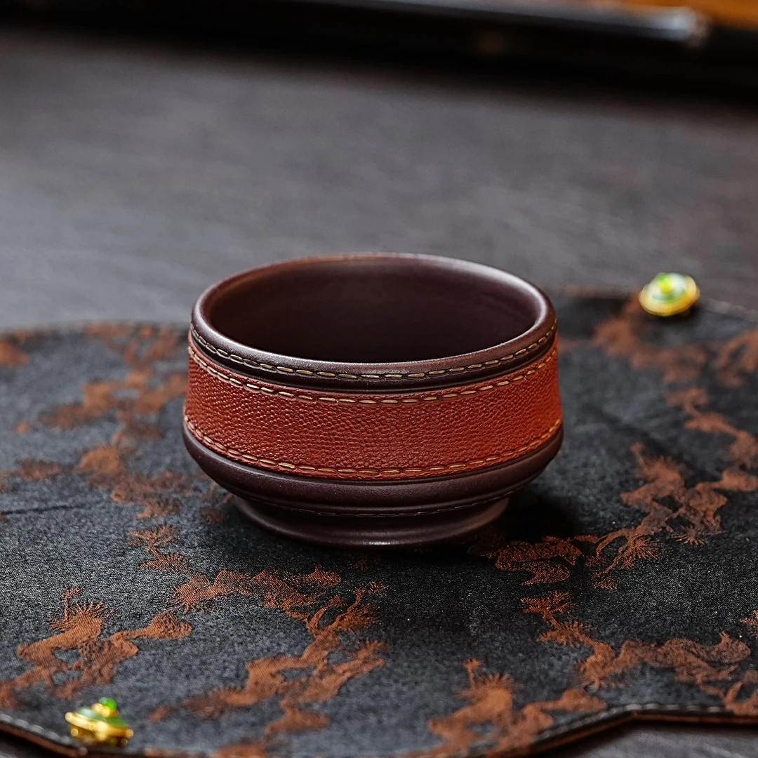 宜兴正宗紫砂紫泥皮革普洱杯主人杯纯手工精美家用高档茶具