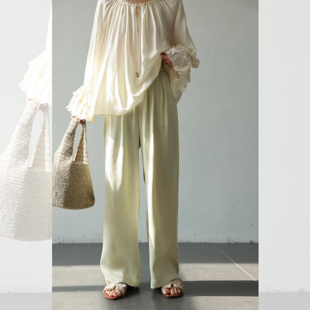 莉贝琳sisy黑标清暮休闲裤铜氨莱赛尔垂顺百搭阔腿裤S25106TR02