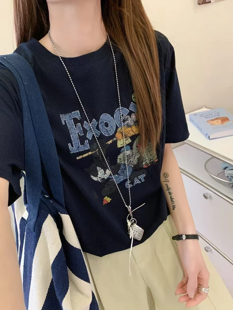 夏季新款女孩T恤中大童韩版宽松百搭休闲时尚均码亲子款上衣