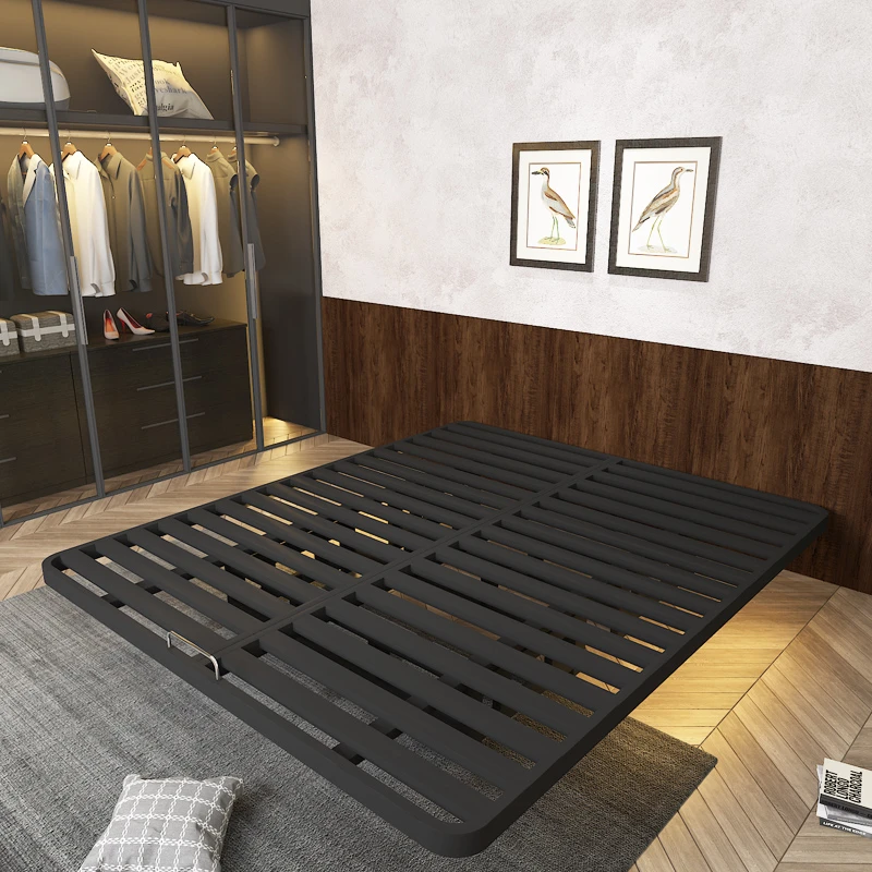 2024新款无床头悬浮床钢架铁艺床现代简约双人床1.5米1.8感应灯带