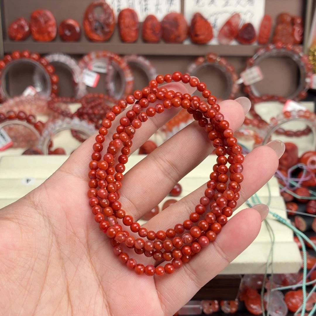 ～***醒南红玛瑙未镶嵌颈饰4咪➕多圈手串