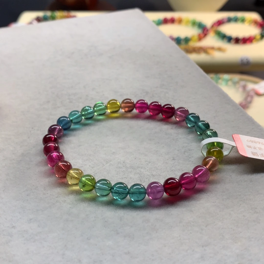 【闪购商品】未镶嵌手链碧玺艳丽彩虹色标单圈6.2