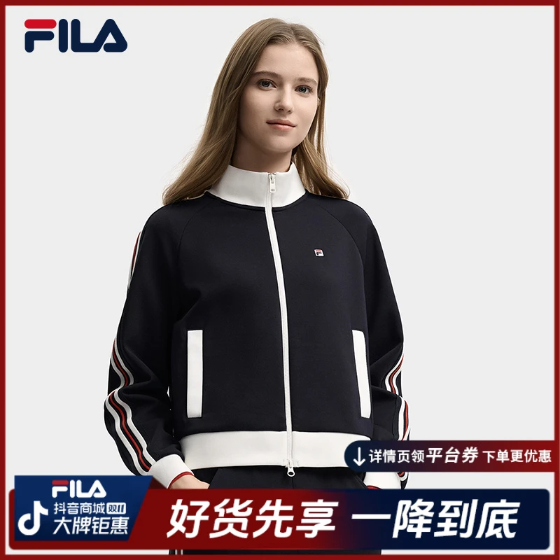 Fila/斐乐秋冬女士条纹长袖户外休闲运动立领针织外套F11W548503F