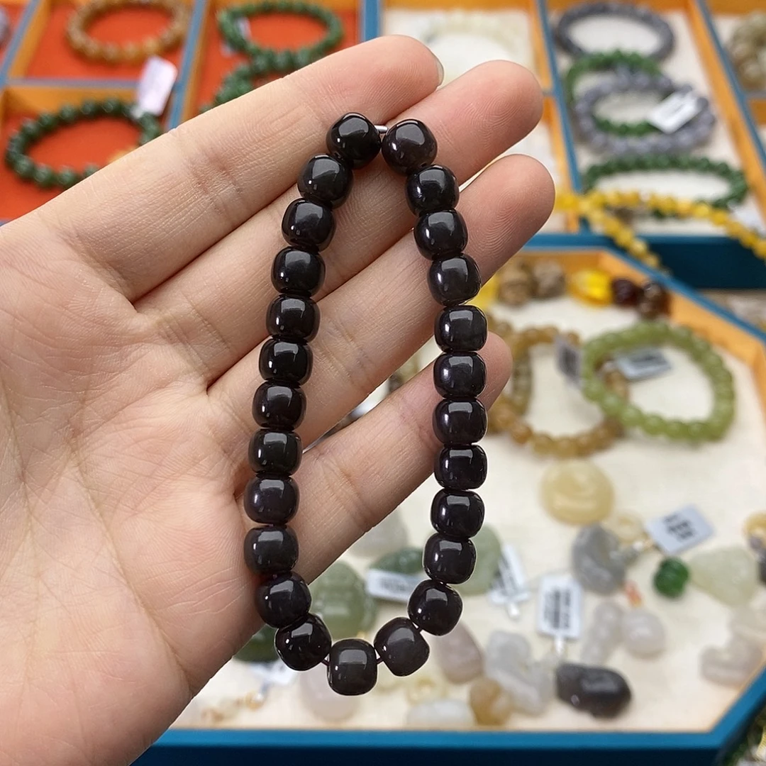 和田玉未镶嵌手链w39帝王紫7*8