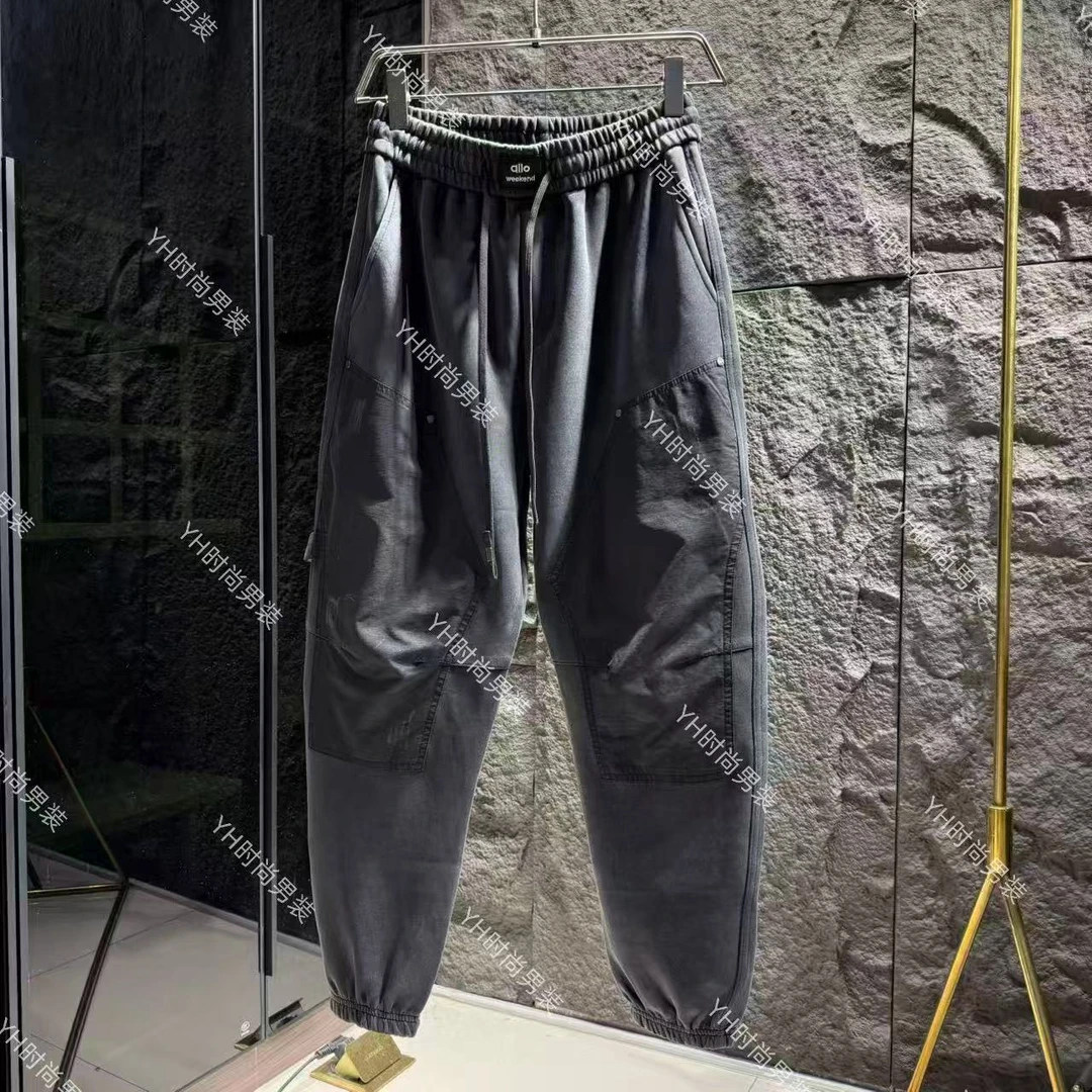 秋季新款时尚潮流美式复古水洗贴布小众风宽松百搭男士束脚休闲裤