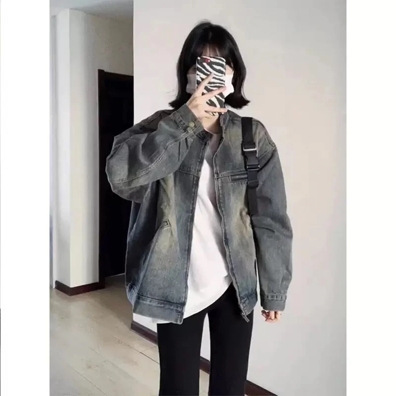 中长款短外套水洗设计感做旧单排扣ins韩版休闲女