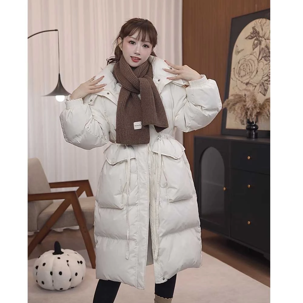 百搭收腰韩版羽绒服中长款气质手套款冬季外套女加厚连帽韩版显瘦