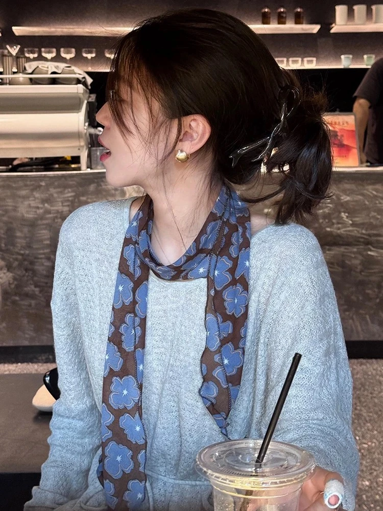 韩系复古波点丝巾百搭气质装饰领巾