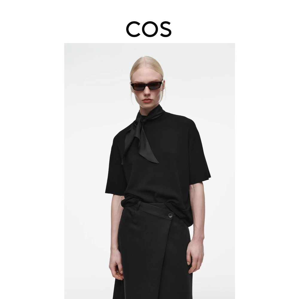COS女装 标准版型围巾装饰美利奴羊毛T恤2025春季新品1272732001