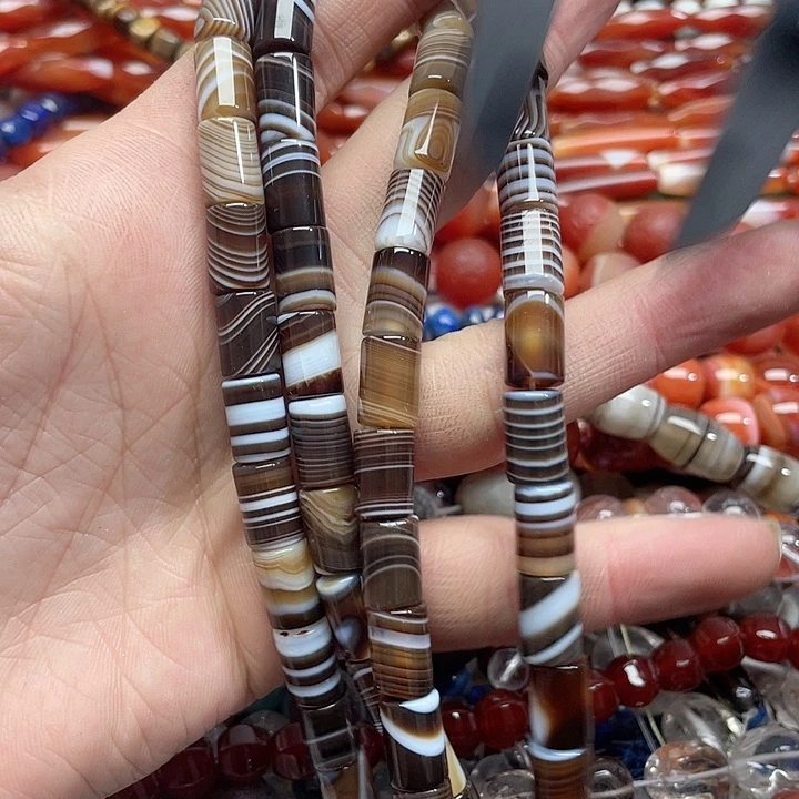 玛瑙/玉髓珠宝半成品未镶嵌一条8x12mm缠丝玛瑙桶珠