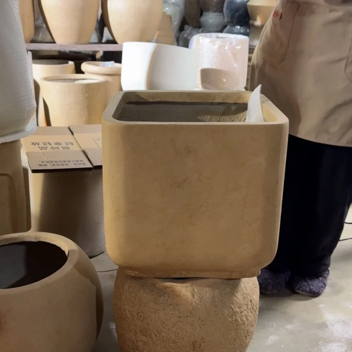 镁泥材质方形花盆桌面款