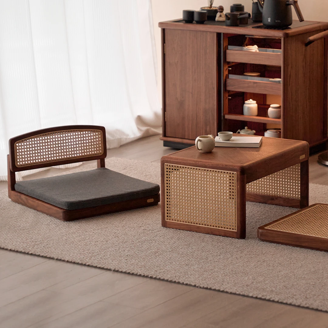 色格 谷唯·黑胡桃实木客厅简约休闲飘窗小户型矮靠背椅榻榻米茶椅